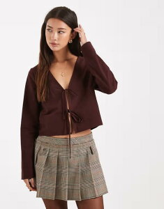 �~�X�Z���t�t���b�W ���f�B�[�X �g�b�v�X �V���c Misselfridge long sleeve tie frontop in chocolate �`���R���[�g