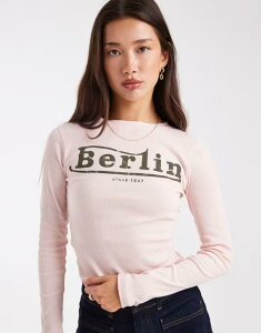 �f�C�W�[�X�g���[�g ���f�B�[�X �g�b�v�X T�V���c ���u �O���t�B�b�N Daisy Street long sleeve ribbed top with berlin graphic PINK �s���N
