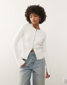 �E�B�[�N�f�C ���f�B�[�X �A�E�^�[ �J�[�f�B�K�� Weekday fitted zip up cardigan with sleeve zip detailing Off-white �I�t�z���C�g