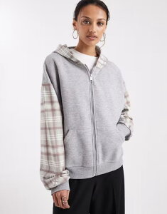 �R���[�W���� ���f�B�[�X �A�E�^�[ �p�[�J�[�E�X�E�F�b�g COLLUSION mixed plaid zip-up hoodie Gray check �O���[
