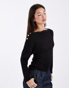 �G�C�\�X ���f�B�[�X �g�b�v�X �V���c ASOS DESIGN button detailing cinched long sleeve top Black �u���b�N