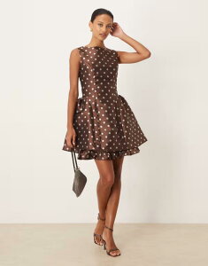 �V�X�^�[�W���� ���f�B�[�X �g�b�v�X �����s�[�X �h�b�g�� �h�b�g �~�j Sister Jane Screenplay jacquard mini dress in chocolate polka dot BROWN �u���E��