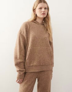 �R���[�W���� ���f�B�[�X �A�E�^�[ �p�[�J�[�E�X�E�F�b�g �j�b�g COLLUSION oversized knit hoodie - part of a set BROWN �u���E��