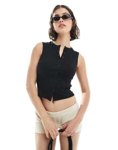 �~�X�Z���t�t���b�W ���f�B�[�X �g�b�v�X �^���N�g�b�v ���u Misselfridge ribbed button up top Black �u���b�N