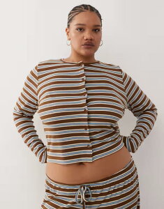 �R���[�W���� ���f�B�[�X �g�b�v�X �V���c �v���X�T�C�Y ���u �J�[�f�B�K�� COLLUSION Plus ribbed cardigan Multi stripe �}���`�J���[