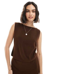�G�C�\�X ���f�B�[�X �g�b�v�X �V���c �j�b�g ASOS DESIGN compact knit slash neck top - part of a set Brown �u���E��