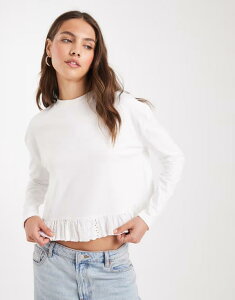 �~�X�Z���t�t���b�W ���f�B�[�X �g�b�v�X �V���c �t������ �t���� Misselfridge long sleeve ruffle hem tshirt WHITE �z���C�g