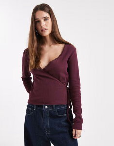 �~�X�Z���t�t���b�W ���f�B�[�X �g�b�v�X �V���c Misselfridge pointelle wrap top in plum �v����