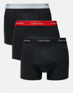 �J���o���N���C�� �����Y �A���_�[�E�F�A �g�����N�X �R�b�g�� Calvin Klein Icon Cotton Stretch 3 pack relaxed boxer briefs with black/gray/red waistbands Multi �}���`�J���[