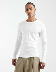 �W���b�N �A���h �W���[���Y �����Y �g�b�v�X T�V���c Jack & Jones muscle fit long sleeve t-shirt White �z���C�g