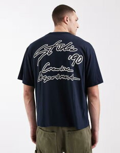 �W���b�N �A���h �W���[���Y �����Y �g�b�v�X T�V���c �v�����g �N���b�v�h Jack & Jones boxy cropped t-shirt with studio back print Sky captain �l�C�r�[