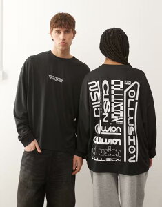 �R���[�W���� ���f�B�[�X �g�b�v�X T�V���c �v�����g ���S COLLUSION Unisex sports airtex logo printed t-shirt Black �u���b�N