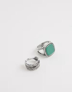 ���N���C�� ���B���e�[�W ���f�B�[�X �A�N�Z�T���[ �����O Reclaimed Vintage unisex 2 pack feather wrap around ring in burnished Silver �V���o�[