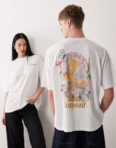 �G�C�\�X ���f�B�[�X �g�b�v�X T�V���c �v�����g ASOS DESIGN oversized T-shirt withe Simpsons print WHITE �z���C�g