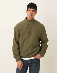 �G�C�\�X �����Y �A�E�^�[ �p�[�J�[�E�X�E�F�b�g �����b�N�X�t�B�b�g �X�^���h�l�b�N ASOS DESIGN relaxed fit funnel neck rib Khaki �J�[�L