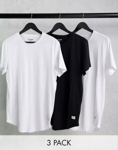 �W���b�N �A���h �W���[���Y �����Y �g�b�v�X T�V���c Jack & Jones Originals 3 pack curve longline t-shirt/white/black White Black �z���C�g