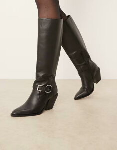 �G�C�\�X ���f�B�[�X �V���[�Y �u�[�c�E���C���u�[�c ���U�[ ASOS DESIGN Carson leather western pull on knee boots witharness BLACK LEATHER �u���b�N