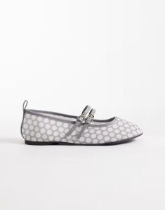 �����h�����x�� ���f�B�[�X �V���[�Y �p���v�X �h�b�g �M���U�[ London Rebel Mia strappy ruched ballet flats polka Gray polka �O���[
