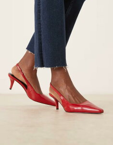 �G�C�\�X ���f�B�[�X �V���[�Y �q�[�� ASOS DESIGN Shake chisel toe slingback mid heel shoes RED ���b�h