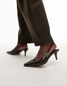�G�C�\�X ���f�B�[�X �V���[�Y �q�[�� ASOS DESIGN Shake chisel toe slingback mid heel shoes in chocolate crochocolate croc �`���R���[�g