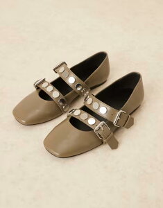 �G�C�\�X ���f�B�[�X �V���[�Y �p���v�X ASOS DESIGN Liesel studdedouble strap mary jane ballet flats Khaki �J�[�L