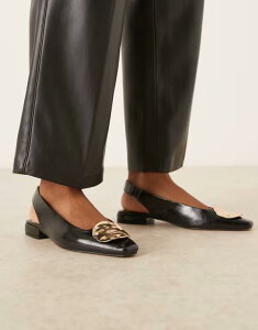 �G�C�\�X ���f�B�[�X �V���[�Y �p���v�X ASOS DESIGN Lavish trim detail slingback ballet flats Black �u���b�N