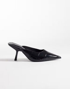 �G�C�\�X ���f�B�[�X �V���[�Y �T���_�� �q�[�� ASOS DESIGN Sophie mid heeled mules croc BLACK CROC �u���b�N