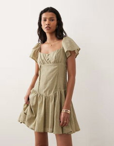 �L�X�U�X�J�C ���f�B�[�X �g�b�v�X �����s�[�X �~�j Kiss The Sky Eden texturedropped waist mini dress in sage GREEN �O���[��