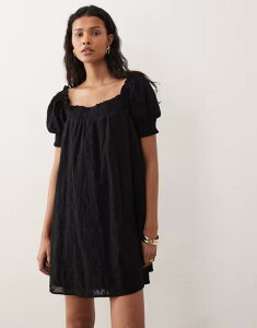 �L�X�U�X�J�C ���f�B�[�X �g�b�v�X �����s�[�X �~�j Kiss The Sky Malta short sleeveyelet babydoll mini dress Black �u���b�N