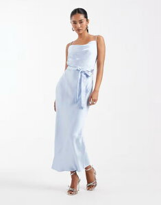 �e�B�G�t�G�k�V�[ ���f�B�[�X �g�b�v�X �����s�[�X �T�e�� TFNC Bridesmaid satin cami tie waist midaxi dress BLUE �u���[