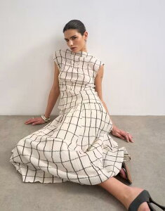 �g�b�v�V���b�v ���f�B�[�X �g�b�v�X �V���c �m�[�X���[�u Topshop sleeveless pintuck crinkle top in windowpane check multi �}���`�J���[