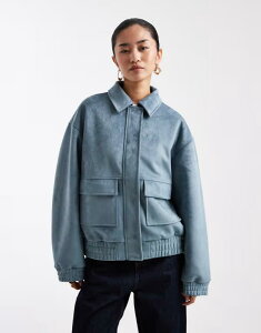 �~�X�Z���t�t���b�W ���f�B�[�X �A�E�^�[ �R�[�g �X�G�[�h �W���P�b�g Misselfridge faux suede bomber jacket in soft Blue �u���[