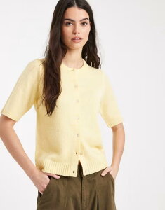�X���[�h�x�A ���f�B�[�X �A�E�^�[ �J�[�f�B�K�� �N���[�l�b�N Threadbare short sleeve crew neck cardigan in lemon yellow Lemon Yellow �C�G���[