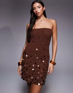 �T�E�X�r�[�` ���f�B�[�X �g�b�v�X �����s�[�X �~�j �X�p���R�[�� �j�b�g South Beach bandeau knit mini beach dress with sequin detail BROWN �u���E��