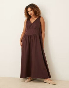 �G�C�\�X ���f�B�[�X �g�b�v�X �����s�[�X V�l�b�N �}�L�V ASOS Curve ASOS DESIGN Curve waisted v-neck maxi sundress with seaming details in chocolate �`���R���[�g