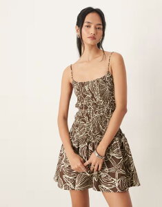 �G�C�\�X ���f�B�[�X �g�b�v�X �����s�[�X �v�����g �~�j ASOS DESIGN crinkle mini sundress with shirredropped waist in chocolate shell print Chocolate Shell Print �`���R���[�g