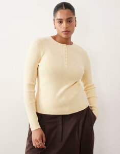 �G�C�\�X ���f�B�[�X �A�E�^�[ �j�b�g�E�Z�[�^�[ ASOS Curve ASOS DESIGN Curve fine gauge henley top in buttermilk