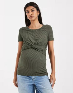 �}�}���C�V�A�X ���f�B�[�X �g�b�v�X T�V���c ���u �W���[�W�[ �}�^�j�e�B Mama.licious Mamalicious Maternity ribbed jersey twist front-shirt in darkalamata melange �J�[�L