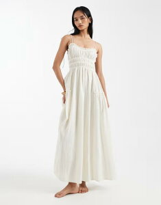 �G�C�\�X ���f�B�[�X �g�b�v�X �����s�[�X �}�L�V ASOS DESIGN Faith shirred beach maxi sundress in cream �N���[��