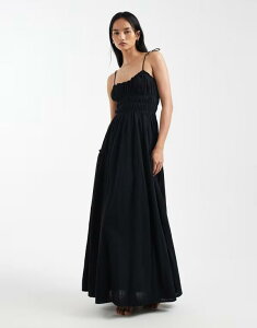 �G�C�\�X ���f�B�[�X �g�b�v�X �����s�[�X �}�L�V ASOS DESIGN Faith shirred beach maxi sundress Black �u���b�N