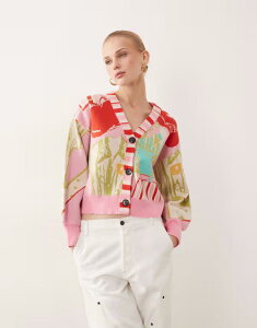 �l�o�[�t���[�h���X�h ���f�B�[�X �A�E�^�[ �J�[�f�B�K�� �v�����g Never Fully Dressed cardigan in mixedallas print - part of a set PINK �s���N