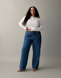 �G�C�\�X ���f�B�[�X �{�g���X �f�j���p���c ���C�h���b�O �W�[���Y ASOS Curve ASOS DESIGN Circular Design Collection Curve wide leg dad jeans in clean MID BLUE �u���[