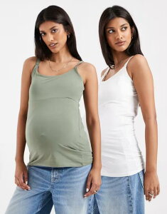 �}�}���C�V�A�X ���f�B�[�X �g�b�v�X �x�X�g �}�^�j�e�B Mama.licious Mamalicious Maternity 2-pack 2-functionursing tank tops and Sea Spray/White �z���C�g
