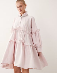 �V�X�^�[�W���� ���f�B�[�X �g�b�v�X �����s�[�X �~�j �R�b�g�� Dream Sister Jane Rising Sun cotton smock embellished collar mini dress pink �s���N