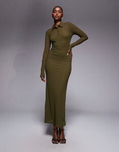 �G�C�\�X ���f�B�[�X �g�b�v�X �����s�[�X �}�L�V ASOS DESIGN long sleeve double layer maxi dress in dark olive Dark olive �I���[�u