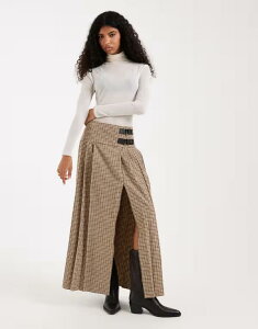�G�C�\�X ���f�B�[�X �{�g���X�J�[�g �v���[�c �}�L�V ASOS DESIGN pleated maxi skirt in micro plaid Micro check �`�F�b�N