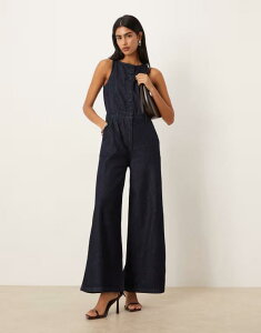 �G�C�\�X ���f�B�[�X �g�b�v�X �W�����v�X�[�c ���C�h���b�O �f�j�� ASOS DESIGN wide leg denim jumpsuit with button front in rinse �f�j��