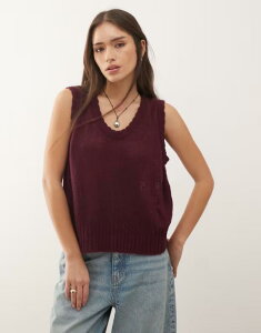 ���N���C�� ���B���e�[�W ���f�B�[�X �A�E�^�[ �j�b�g�E�Z�[�^�[ Reclaimed Vintage knit scoop neck tank top with scallop edge detailing in fig