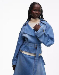 �G�C�\�X ���f�B�[�X �A�E�^�[ �W���P�b�g�E�u���]�� �R�[�g �N���b�v�h �f�j�� ASOS DESIGN oversized croppedenim trench coat in mid BLUE �u���[