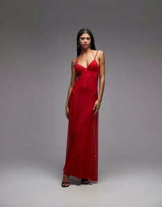 �G�C�\�X ���f�B�[�X �g�b�v�X �����s�[�X ���b�V�� �}�L�V ASOS DESIGN mesh maxi dress with exposed seam detail Red ���b�h